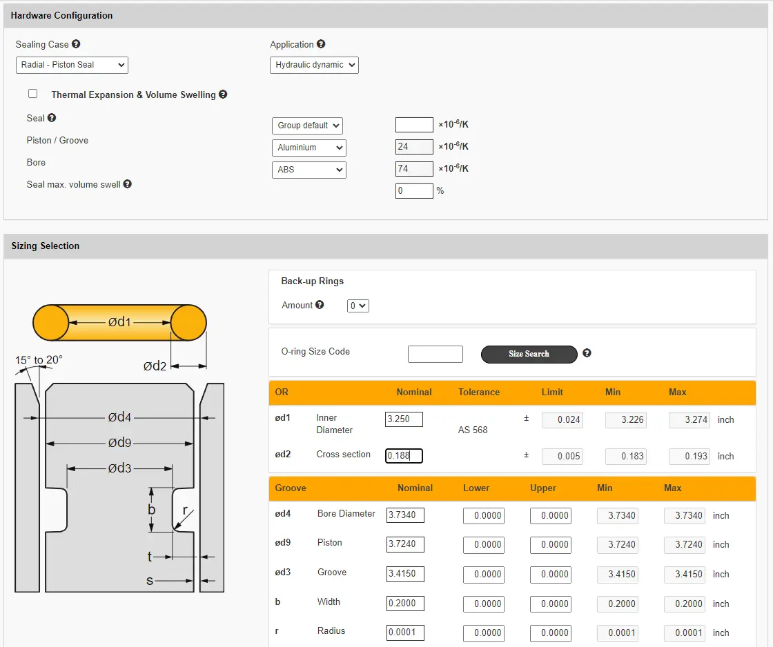 Screenshot of the O-ring selector.